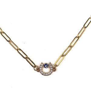Lucky Eye Horseshoe Charm Paperclip Chain Necklace - NWT